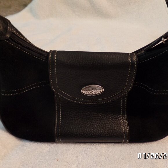 Brighton Black Leather and Suede Handbag Very Nice Condition Burgundy Interior - Picture 3 of 16